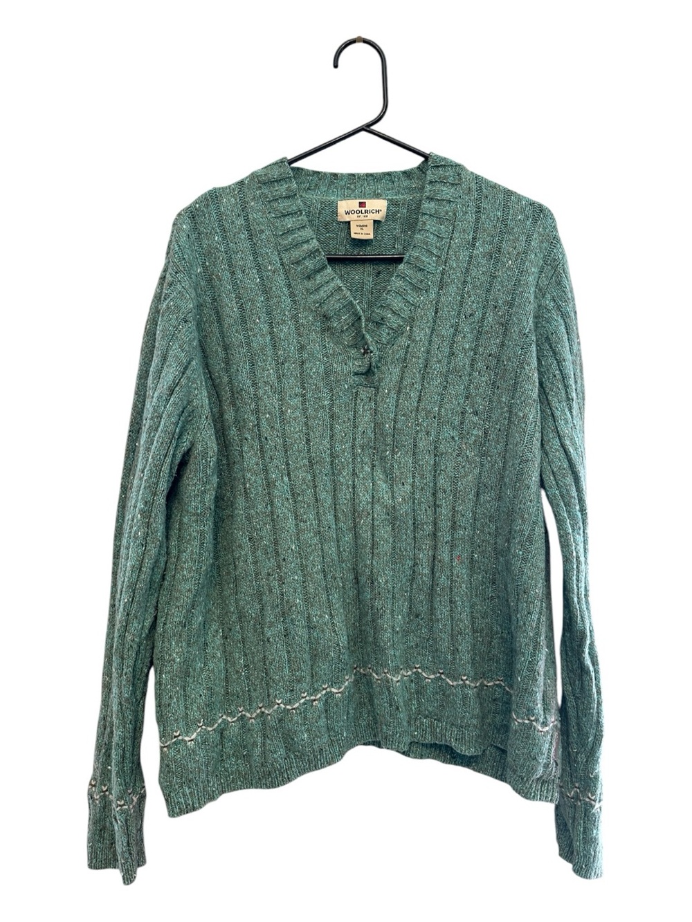 Vintage Y2K Woolrich Wool Blend Teal Green Cable V-Neck Sweater XL